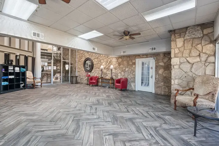 Lobby seating area and entrance
